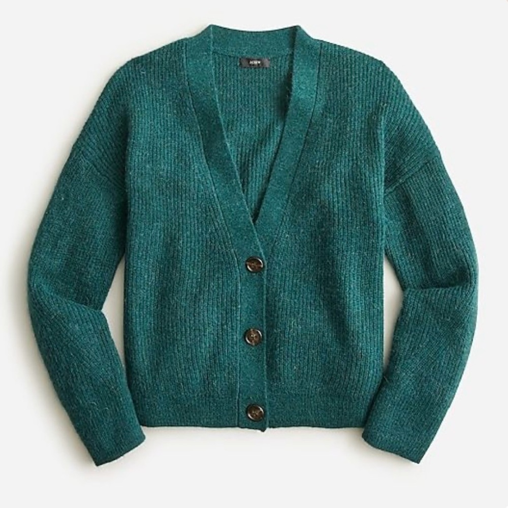 J. Crew Green Ribbed V-neck Cardigan Sweater
